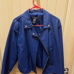 Ashley Stewart Women's Blue Faux Leather Jacket